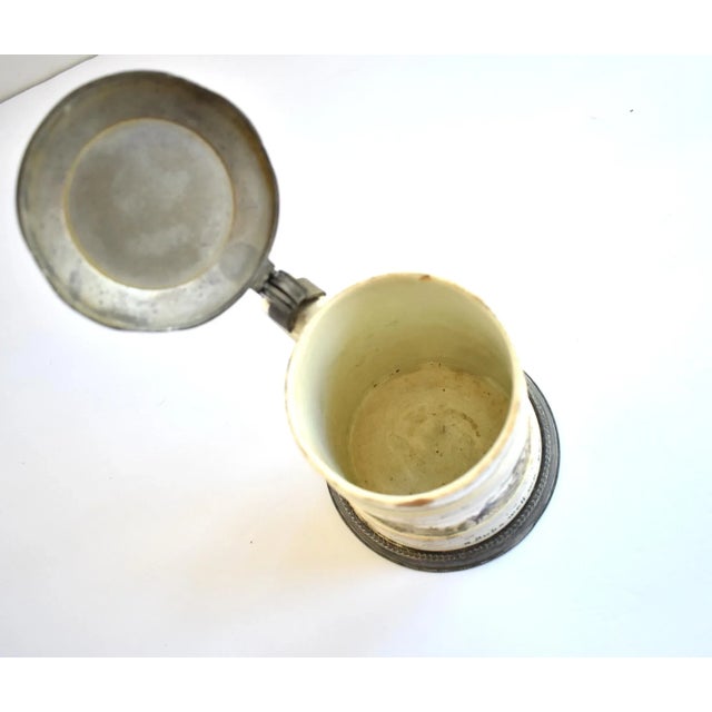 Antique Early 19th-Century German Pewter-Mounted Faience Tankard For Sale - Image 9 of 11