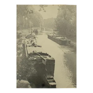 Barges on the Seine River nearby Paris, 1926 - Silver Gelatin B & W Photography