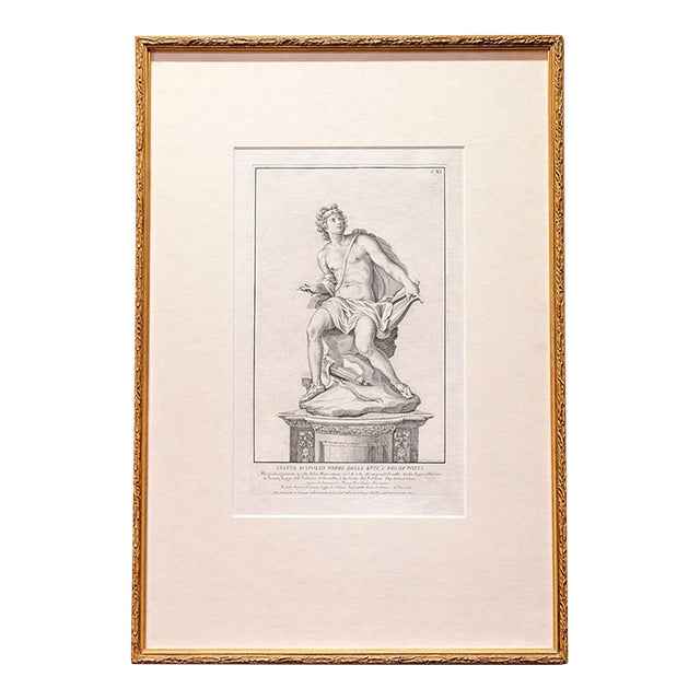 Antique Neoclassical Engraving of Apollo After Classical Sculpture – Gilt Frame For Sale