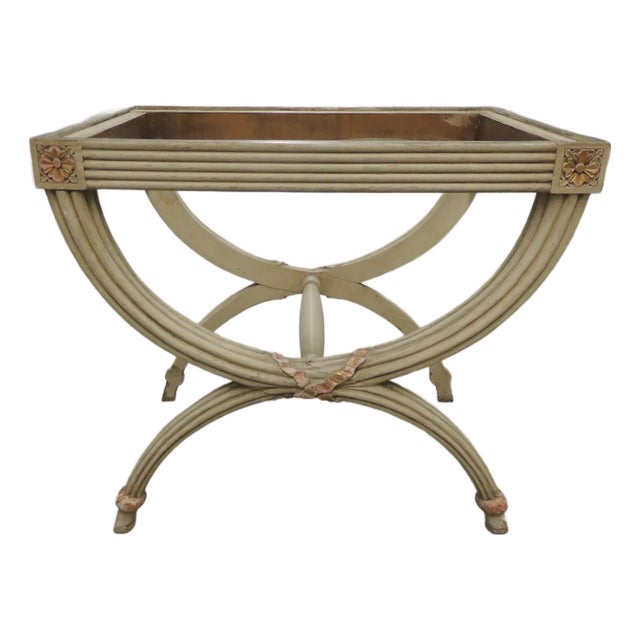 Vintage Louis XVI Style Bench Painted Wood Frame X Base For Sale