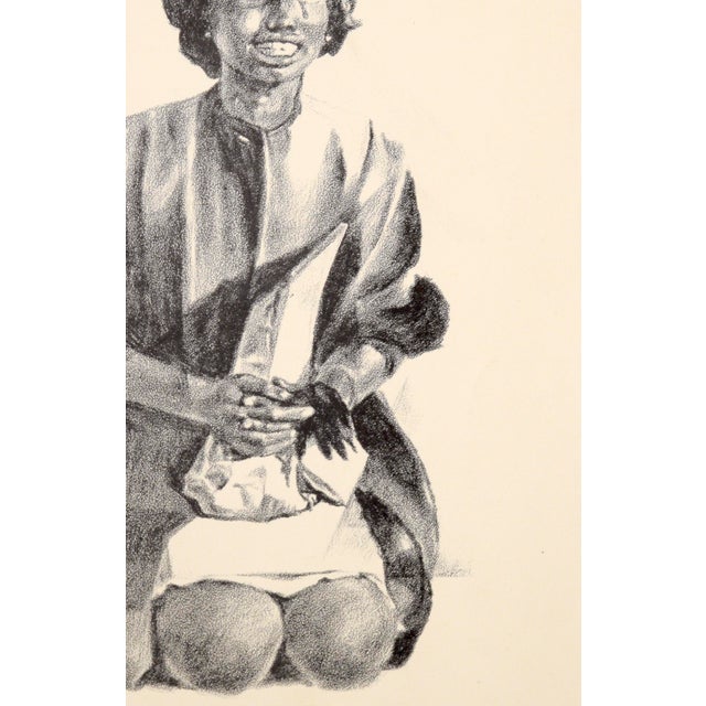 "Birmingham School Girl" - Rare Signed Figurative Lithograph in Ink on Paper by Eugene Hawkins For Sale - Image 4 of 7