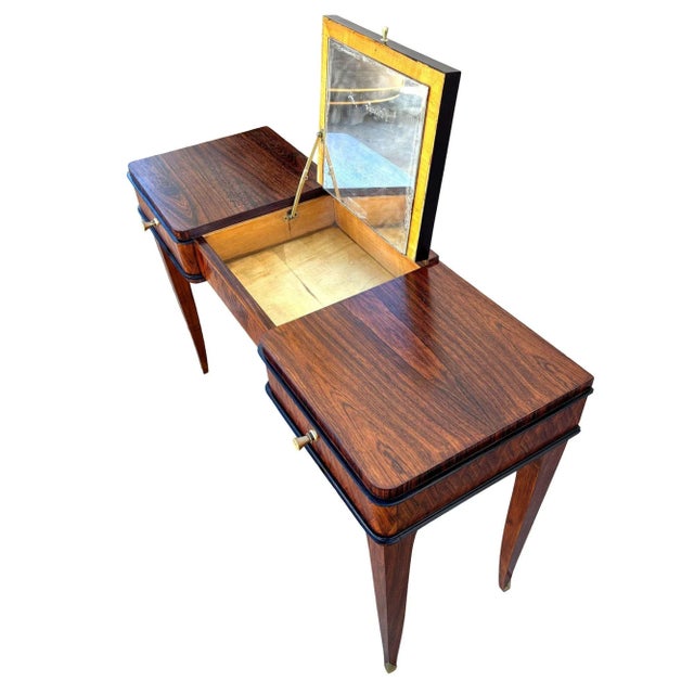 1930s Early 20th Century French Art Deco Flip Top Madagascar Rosewood & Brass Dressing Table Vanity For Sale - Image 5 of 13