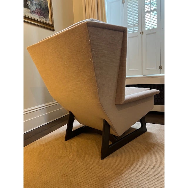 Mid 20th Century Vintage Wingback Lounge Chair and Custom Ottoman Reupholstered in Pollack Fabric For Sale - Image 5 of 11