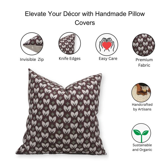 Fabdivine Handcrafted Block Print Cushion Cover 26x26 Inch Pure Linen- Titli For Sale - Image 4 of 4