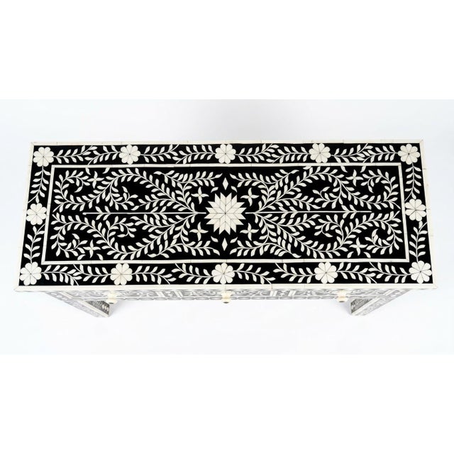 Moroccan Handcrafted Marrakesh Bovine Bone & Black Resin Inlay Console Table For Sale - Image 3 of 6