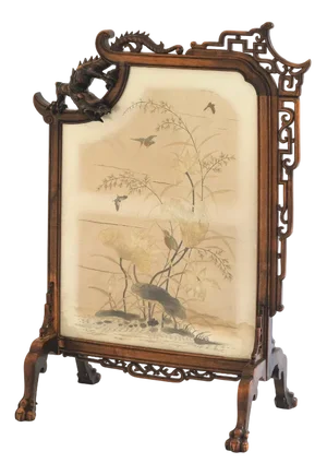 Fire Screen in Stained Wood and Dyed Silk by Gabriel Viardot, 19th Century