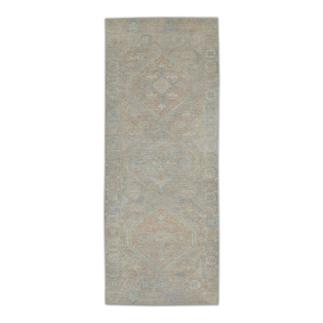 Turkish 21st Century Oriental Hand Knotted Dusty Grey Turkish Oushak Rug Runner 2'11" X 7'5" For Sale - Image 3 of 7