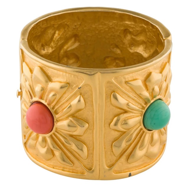 90s Karl Lagerfeld Gripoix Cuff Bangle Goossens Strass Gold Plated Wide France Opens For Sale - Image 12 of 12