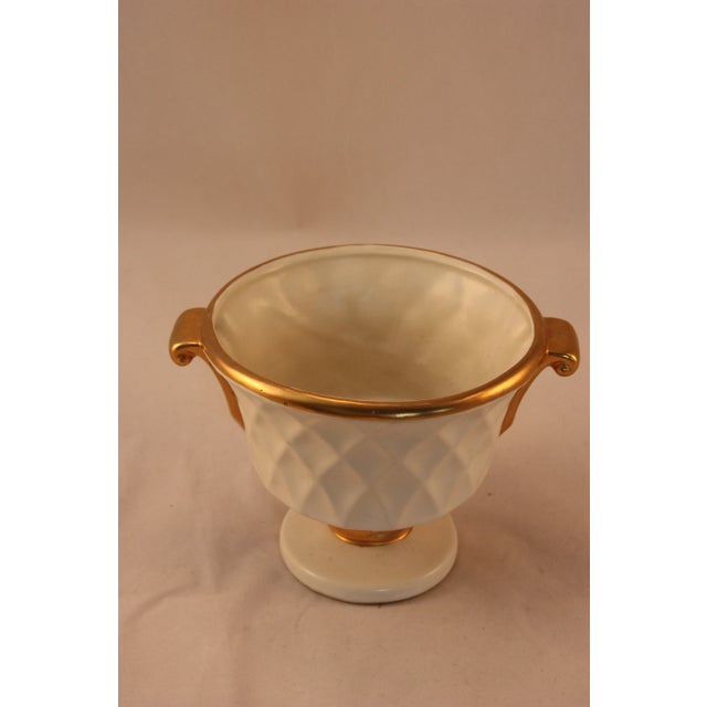 American Vintage White/Gold Ceramic Flower Pot With 23Karat Gold Accent For Sale - Image 3 of 6