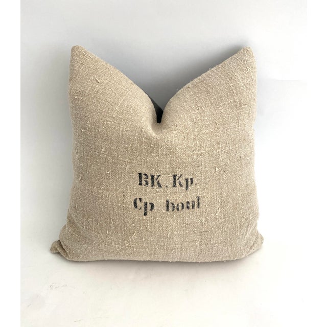 Vintage Belgian Linen Grain Sack Pillow For Sale In Los Angeles - Image 6 of 6
