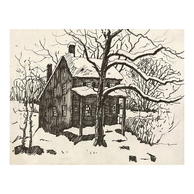 1960s Norman Kent Winter Landscape Drawing For Sale