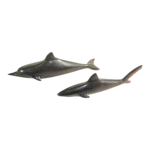 Mid 20th Century Brazilian Hand-Carved Ironwood Sculpture of Whale and a Shark - Set of 2