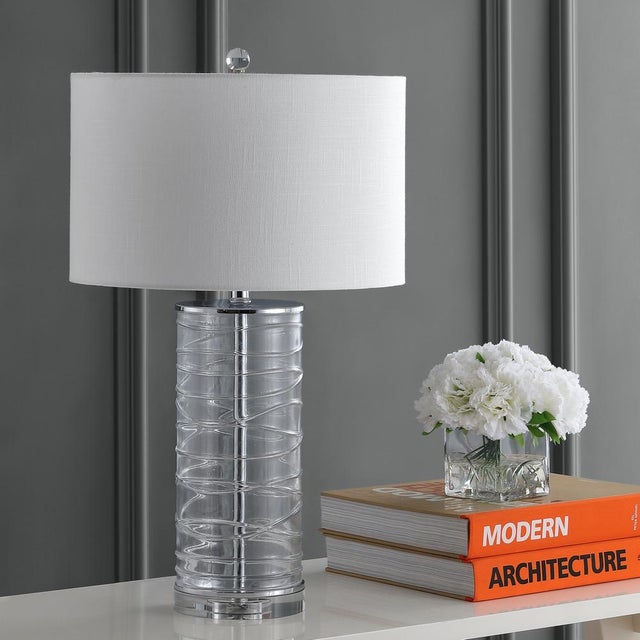 27.5" Modern Fused Glass Cylinder LED Table Lamp, Clear a Pair Chairish