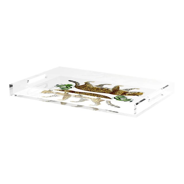 2020s Leopard Seeing Double White Acrylic Rectangle Decorative Tray, Large For Sale - Image 5 of 9