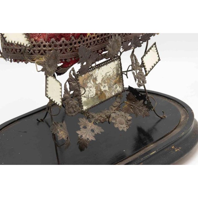 Metal 19th Century French Wedding Globe de Mariée in Gilt Frame and Red Velvet Cushion For Sale - Image 7 of 8