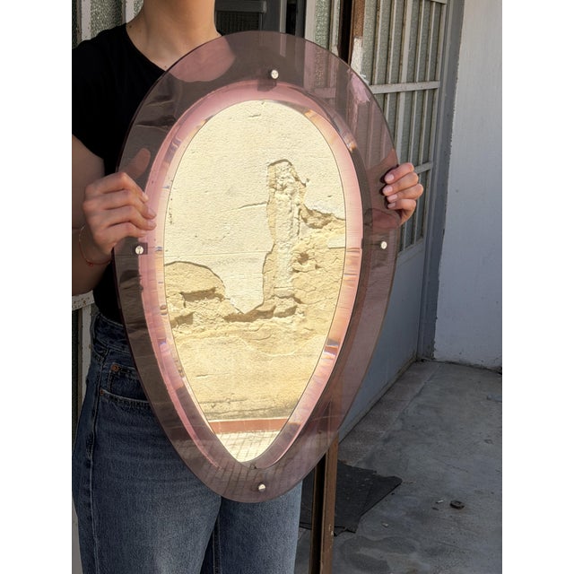 Wall Mirror with Purple Acrylic Glass Frame in the style of Cristal Arte, Italy, 1960s For Sale - Image 10 of 13