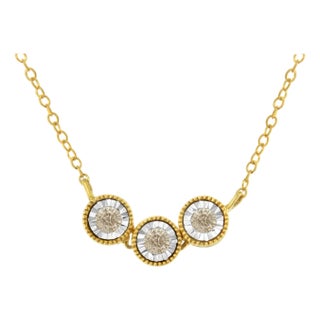 Two-Toned Sterling-Silver Champagne Diamond 3 Stone Necklace (1/4 cttw, K-L Color, I2-I3 Clarity) For Sale