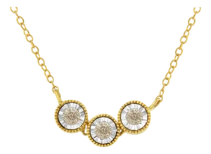 Two-Toned Sterling-Silver Champagne Diamond 3 Stone Necklace (1/4 cttw, K-L Color, I2-I3 Clarity)
