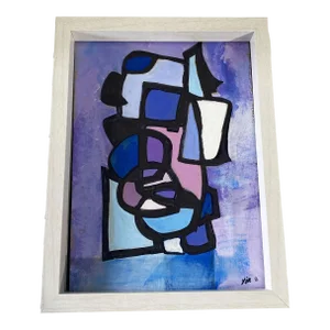 Yjr Abstract Acrylic on Paper Titled Les Fenêtres Framed 8.5" H