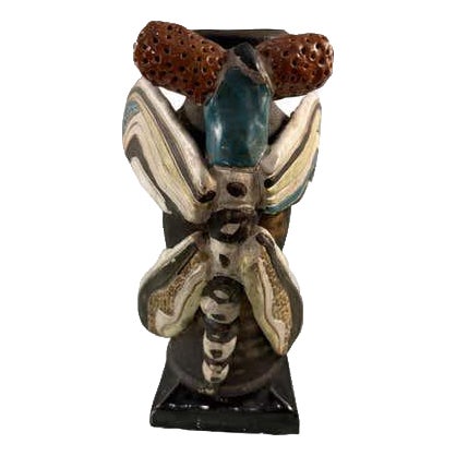 Modern Ceramic Dragonfly Vase by Johnson, United States, 1991 For Sale