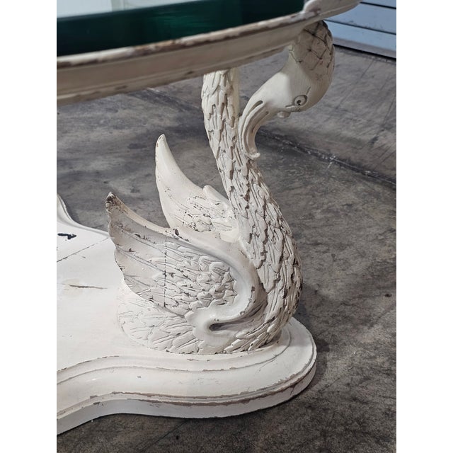 Mid 20th Century Mid 20th Century Carved White Swan Glass Top Coffee Table For Sale - Image 5 of 10
