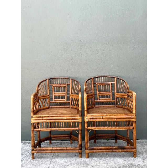 Chocolate Vintage Rattan Brighton Pavillion Lounge Chairs - A Pair For Sale - Image 8 of 12