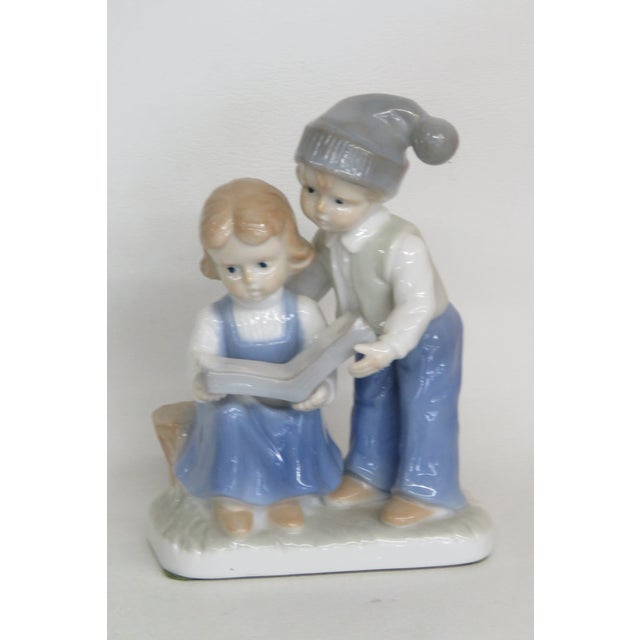 Lego Japan Porcelain Figurine Girl and Boy Reading Open Book Glossy Finish 5087b For Sale - Image 13 of 16