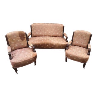 Umbertine Living Room Set in Walnut, 1890s, Set of 3 For Sale