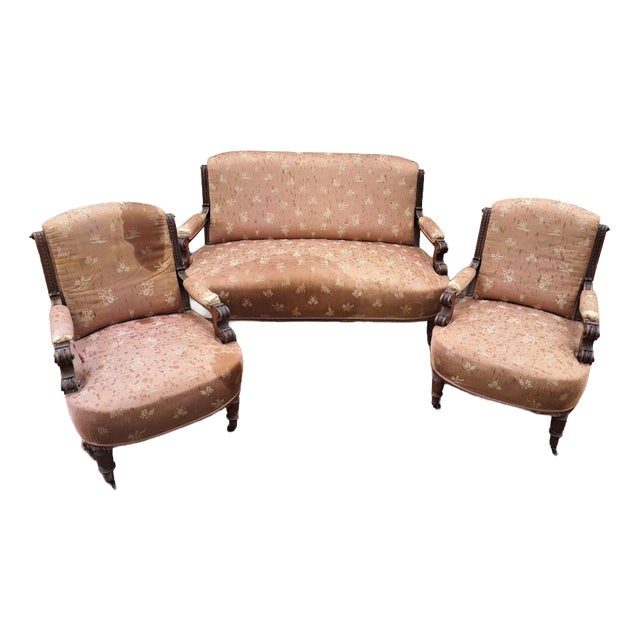 Umbertine Living Room Set in Walnut, 1890s, Set of 3 For Sale