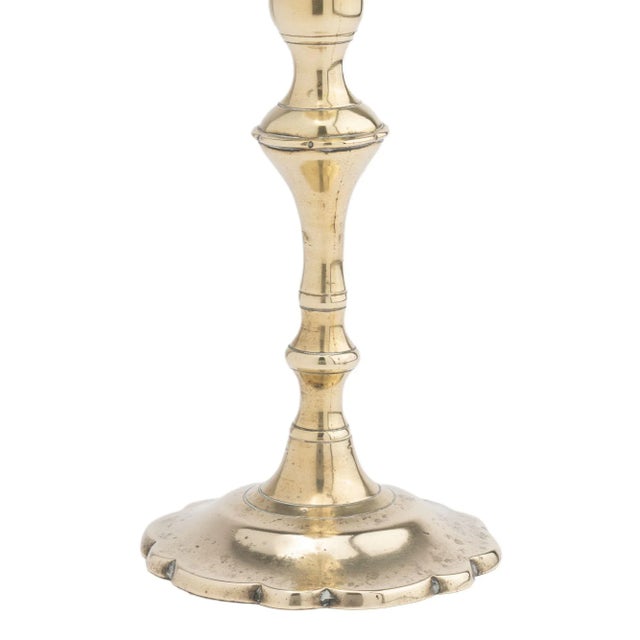 Queen Anne Cast Brass Queen Anne Petal Base Candlestick, 1760 For Sale - Image 3 of 7