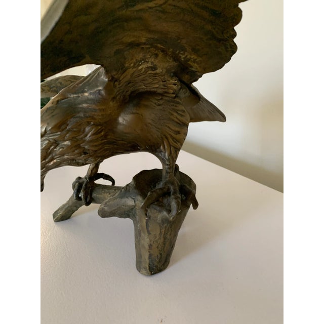Metal Vintage Mid-Century Solid Brass Eagle on Branch Sculpture For Sale - Image 7 of 12