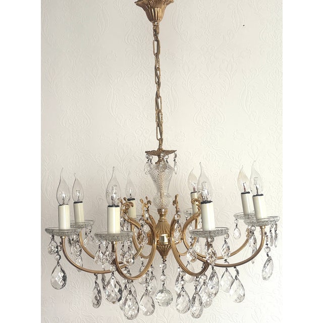 Brass and Lead Crystal 8-Light Chandelier, 1960s For Sale - Image 15 of 15