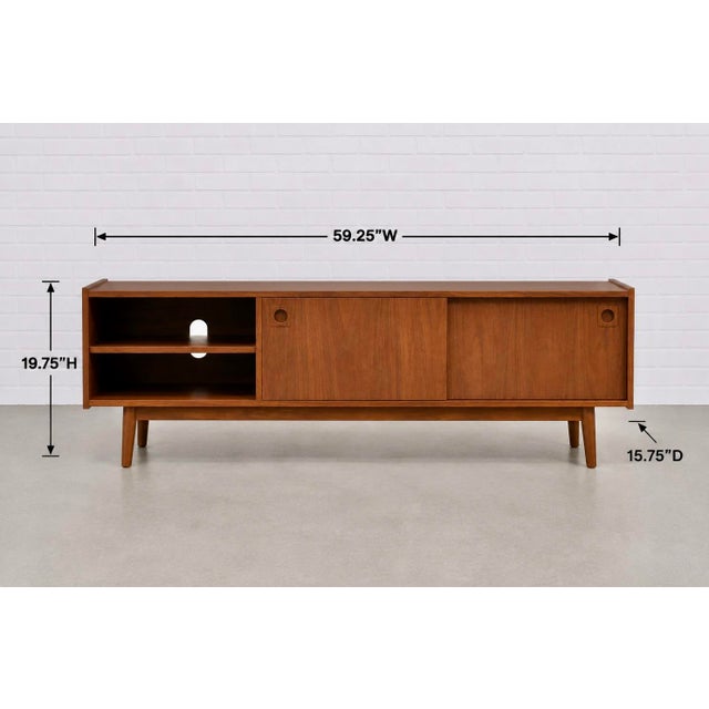 2020s Modern Walnut Credenza / Media Console | Minimalist Sliding Door Sideboard For Sale - Image 5 of 10