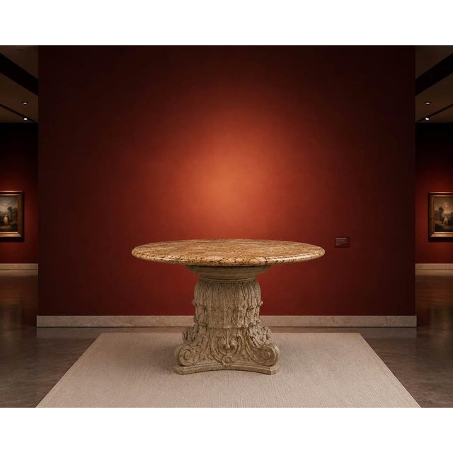 Late 19th Century European-Style Round Natural Stone Dining Table With Ornate Carved Pedestal For Sale In Miami - Image 6 of 7