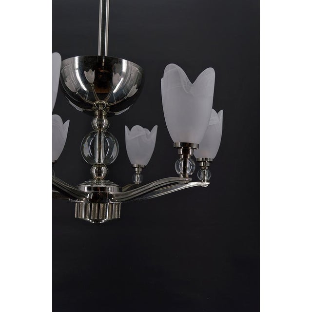 Art Deco Modernist Chrome Chandelier, France, 1930s For Sale - Image 12 of 18