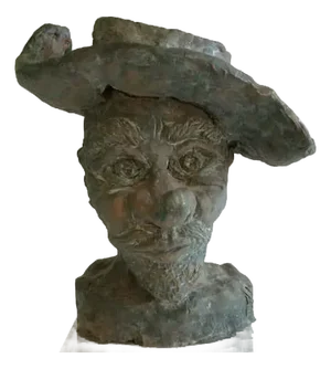 1950s Terracotta Sculpture of Cyrano De Bergerac on Marble Base