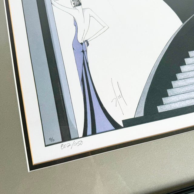 1988 Art Deco Signed and Framed Lithograph “Ladies of the Night” by Noel Suarez For Sale - Image 4 of 7