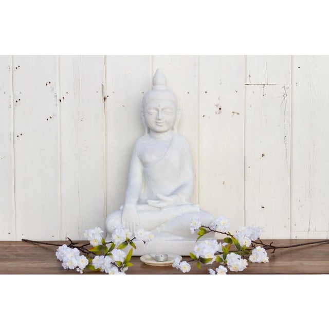Handcarved Marble Burmese Meditating Buddha For Sale - Image 9 of 10