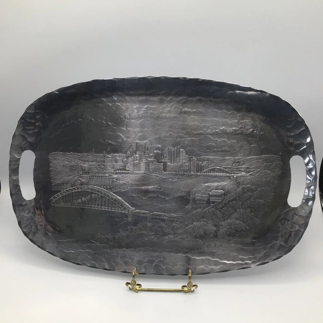 Large forge pressed and hammered aluminum tray part of the Pittsburgh Skyline Collection of Wendell August. You can really...