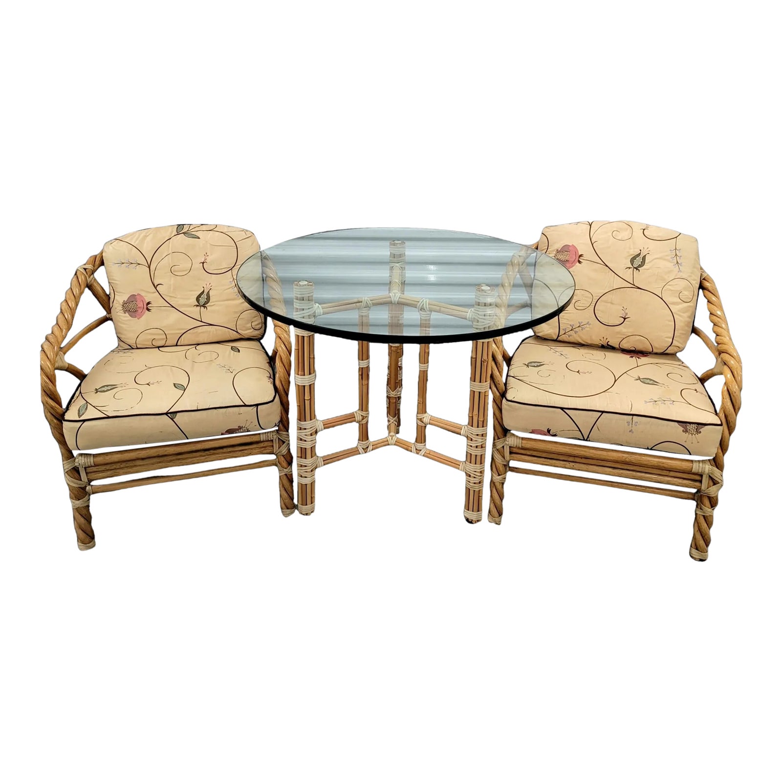 Late 20th Century McGuire Organic Modern Twisted Rattan Lounge Chairs