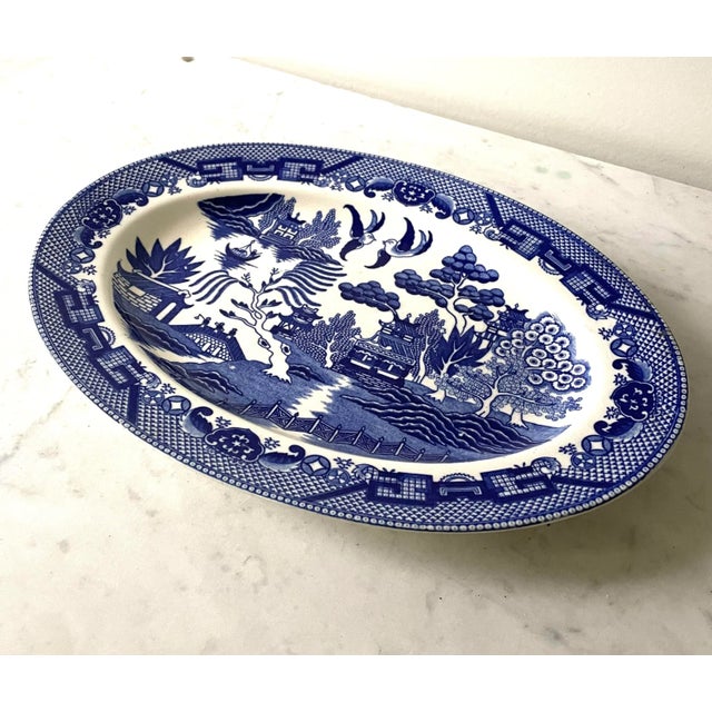 Asian Vintage Blue Willow Porcelain Platter For Sale - Image 3 of 4