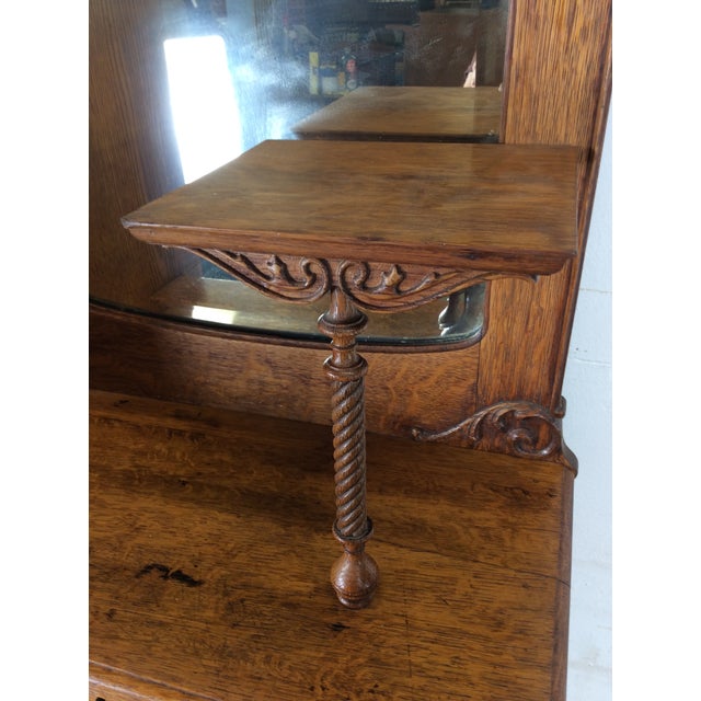 Antique Oak Side by Side With Drop Front Writing Desk and Adjustable Shelves For Sale - Image 9 of 18