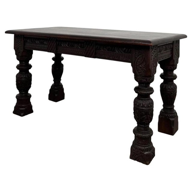 Wood 19th Century English Carved Oak Side Table For Sale - Image 7 of 8