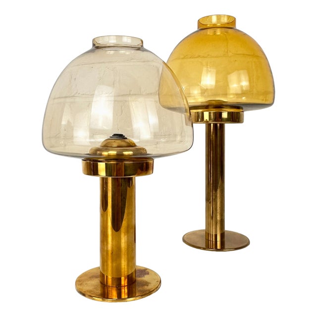 L102/32 Brass and Glass Photophores by Hans-Agne Jakobsson for Markaryd, Sweden, 1970s, Set of 2 For Sale