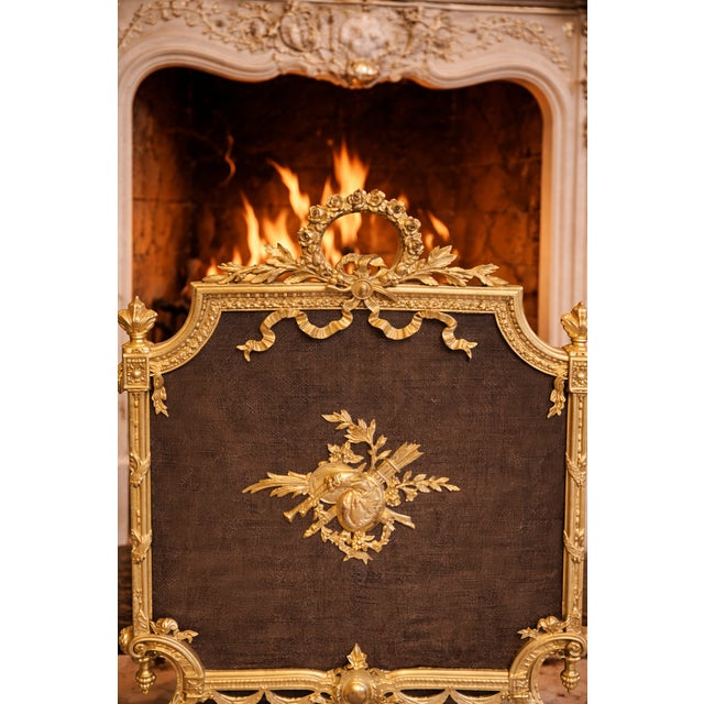 Metal 19th C French Louis XVI Gilt Bronze Fireplace Screen For Sale - Image 7 of 11