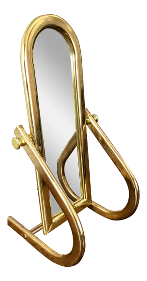 Vintage Milo Baughman Style Brass Cheval Vanity Mirror