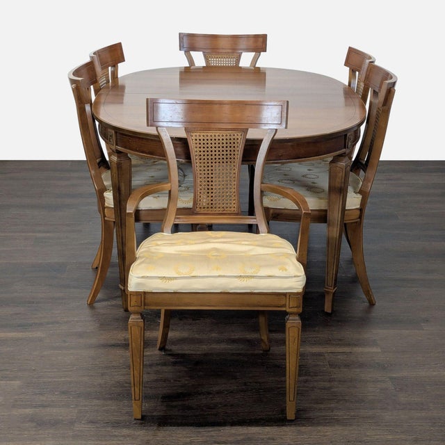 Traditional Thomasville Traditional Oval Extension Dining Set With 6 Cane-Back Chairs For Sale - Image 3 of 14