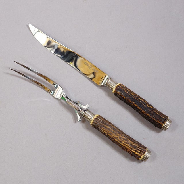 Vintage Stainless Steel and Horn Cutlery Serving Set, Wingen 1960s Item e8196 2-piece hunting serving set (1 knive, 1...