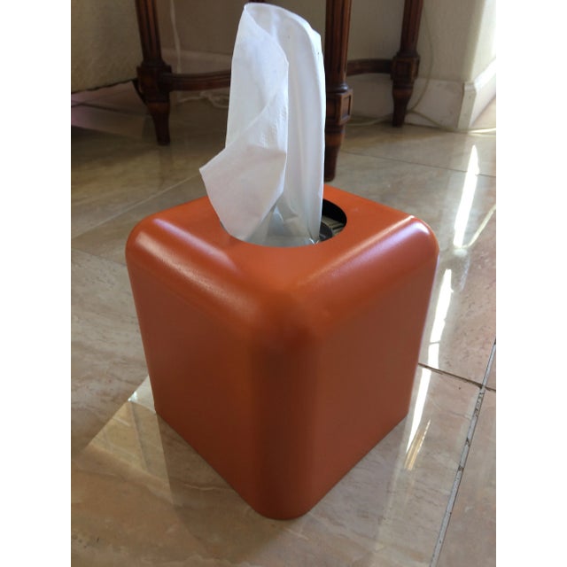 French Country French Hermès Inspired Orange Paris Equestrian Tissue Holder For Sale - Image 3 of 7
