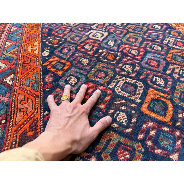 1970s Indigo Persian Sarab Diamond Lattice Runner Rug - 3'10" X 11'9" For Sale - Image 9 of 10